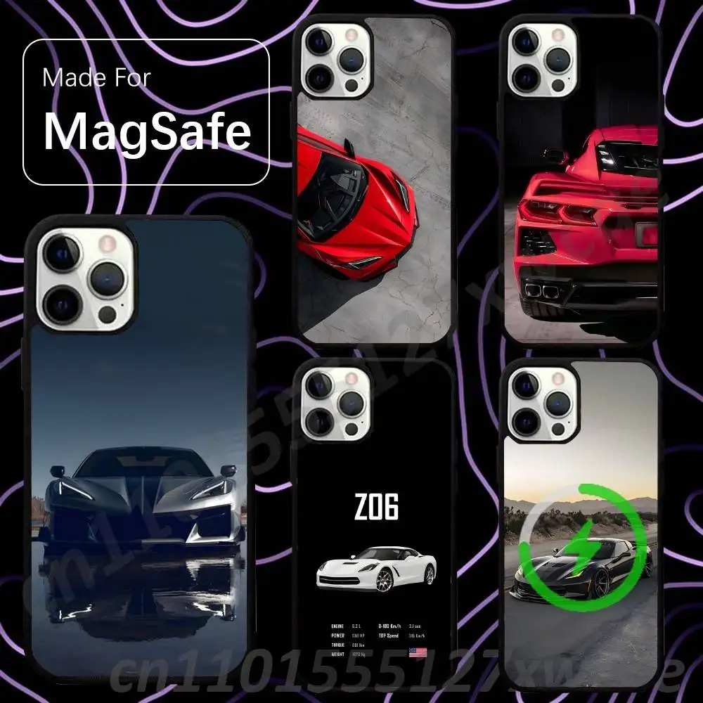Sports Cars C-CorvetteS C8 C6 For Magsafe Wireless Charger Case For iPhone 15,16,17,13,14,11,12,Pro,Max,Plus,E,Air,Mini Magnetic