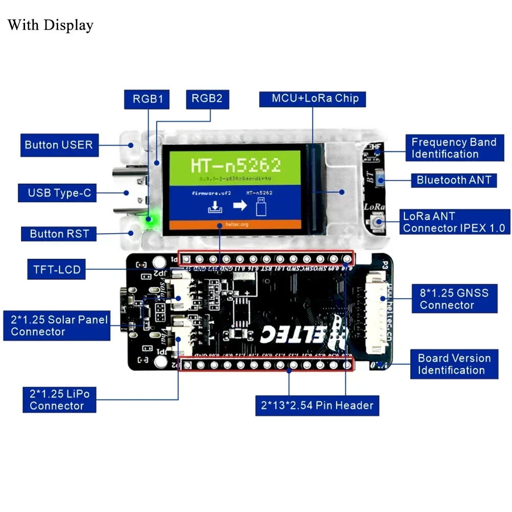 Heltec Mesh Node T114 Meshtastic Tracker Board nRF52840 SX1262 LoRaWAN LoRa Positioning Devboard Low Power + 868/915mhz antenna