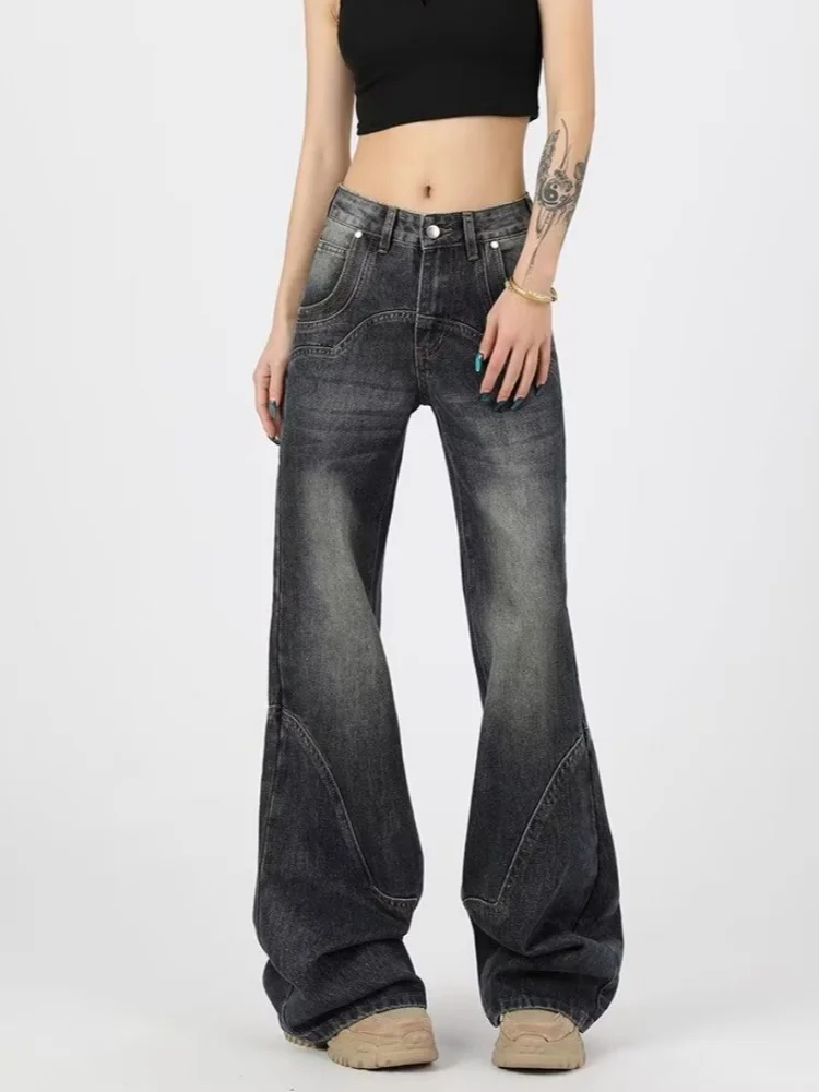 

Ropa Y2K, модные винтажные синие лоскутные узкие джинсы, брюки для женщин, одежда, прямые повседневные женские джинсовые брюки, Ropa Mujer