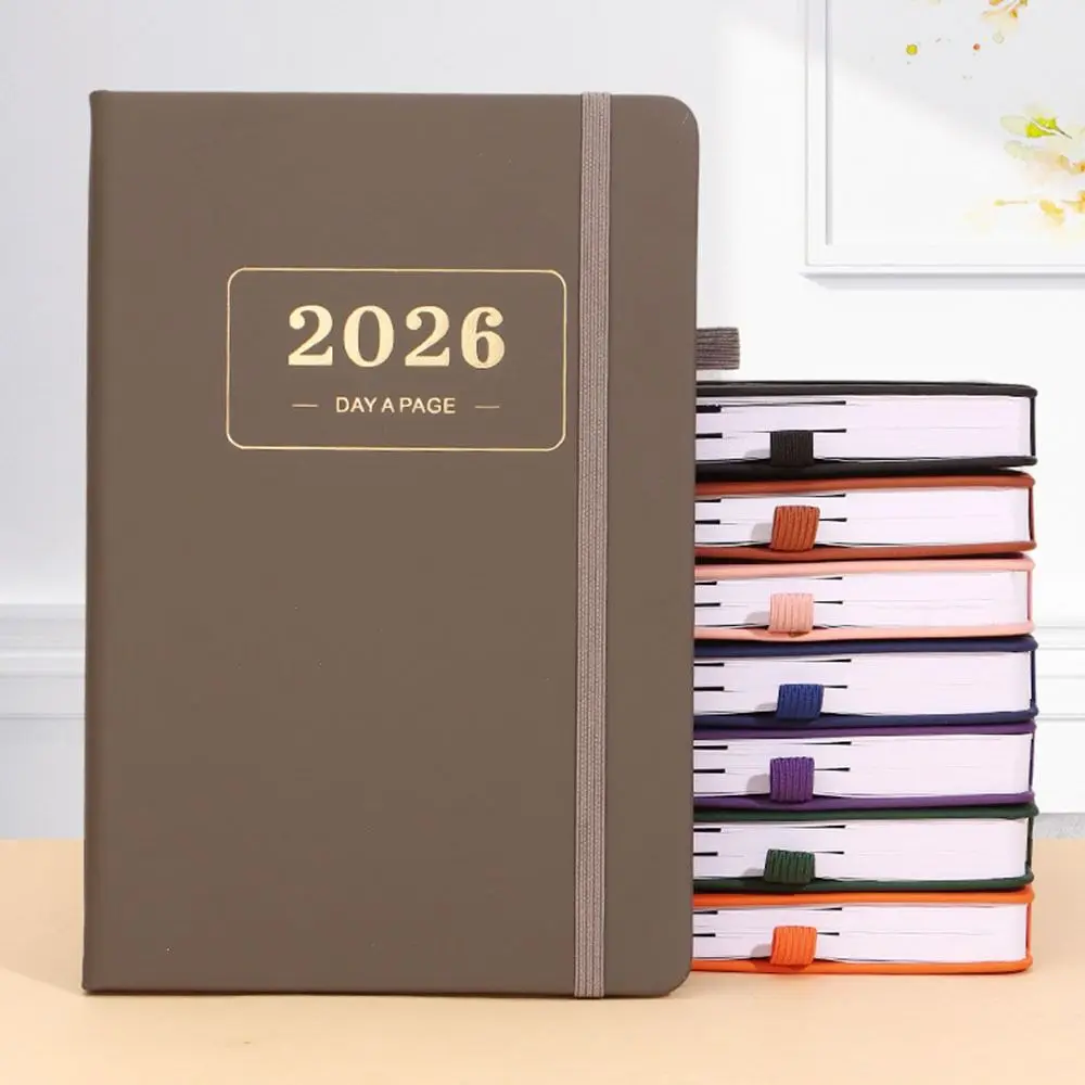 

PU Leather A5 Planner Notebook 2026.1.1-2026.12.31 Elastic Band Agenda Notepad 180-degree Flip with Bookmark