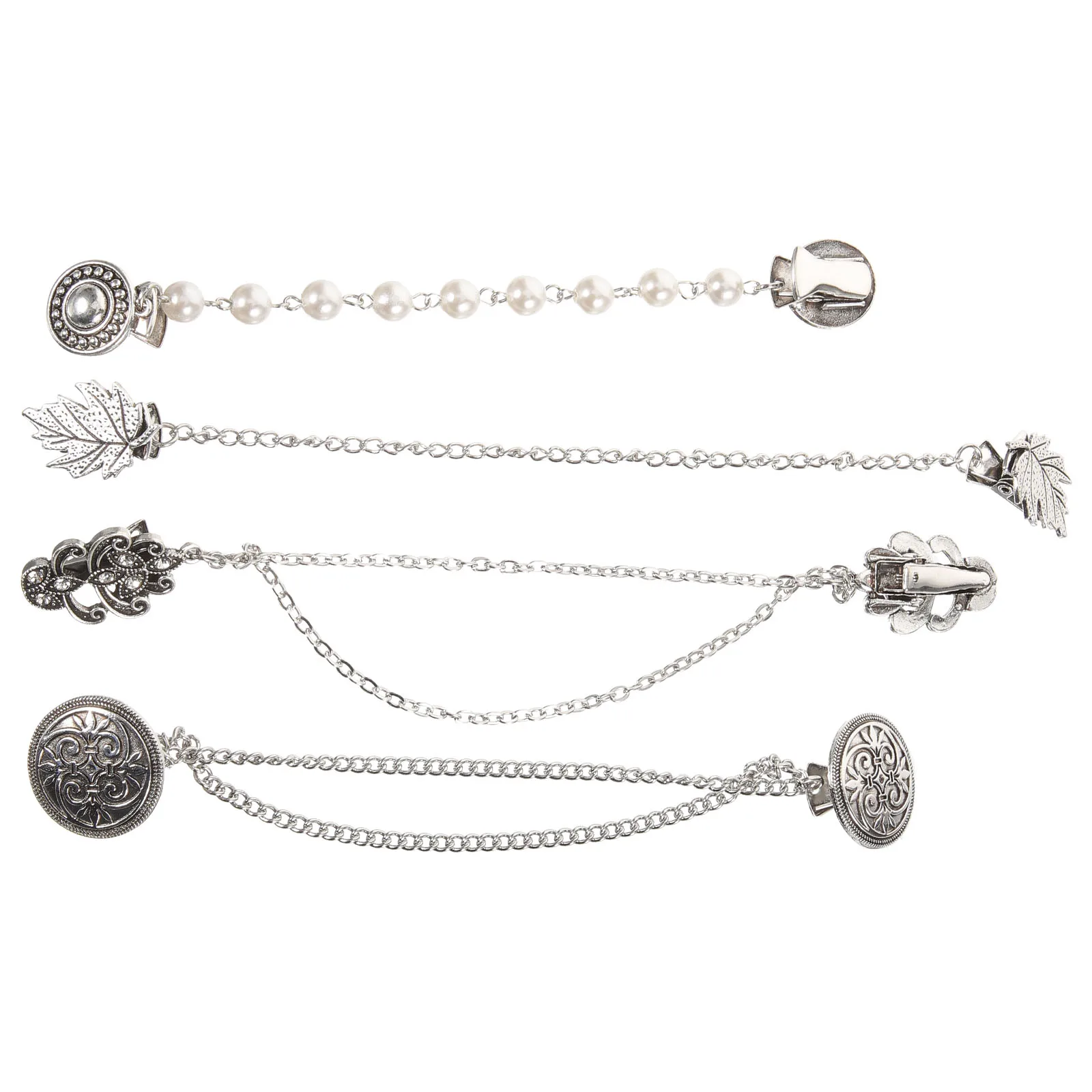 

4Pcs Women Dress Clips Vintage Sweater Chain Brooch Shawl Cardigan Shirt Collar Clip Retro Fashion Clothing Accessories