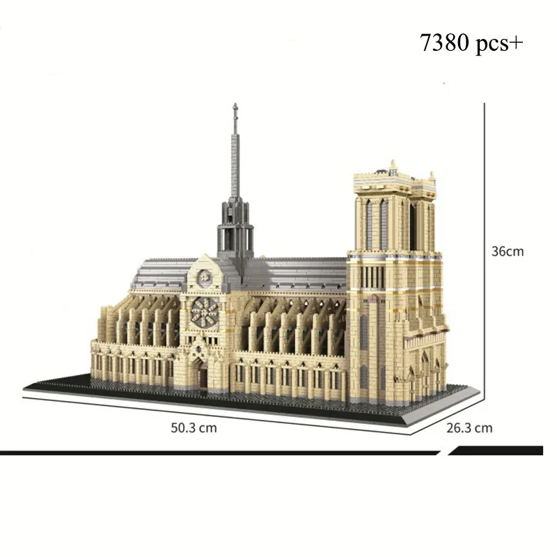 Notre Dame de Paris Model 3D Mikro klocki 0,5 cm długości wielki katedra, wystrój biura domowego, idealny projekt do zabijania czasu