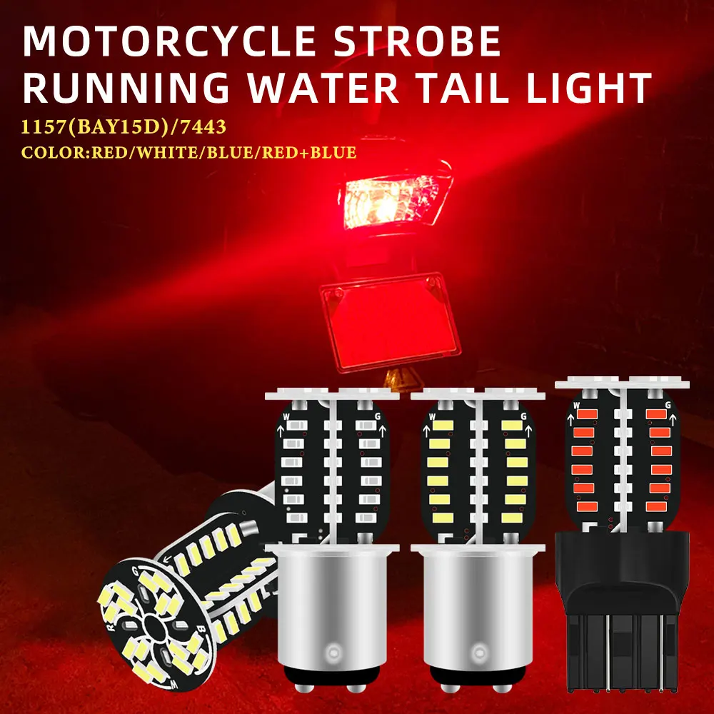 1 Bombilla LED 1157 BAY15D 64SMD 3014 para Motocicleta, Luz Estroboscópica de Reversa y Direccional, Roja y Azul Intermitente, Conexión Plug and Play