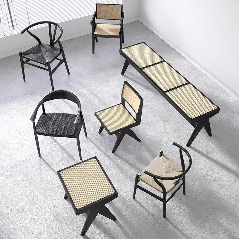 Solid wood dining chair rattan Chandigarh medieval wabi-**** wind real vine casual tea back chair book desk chair