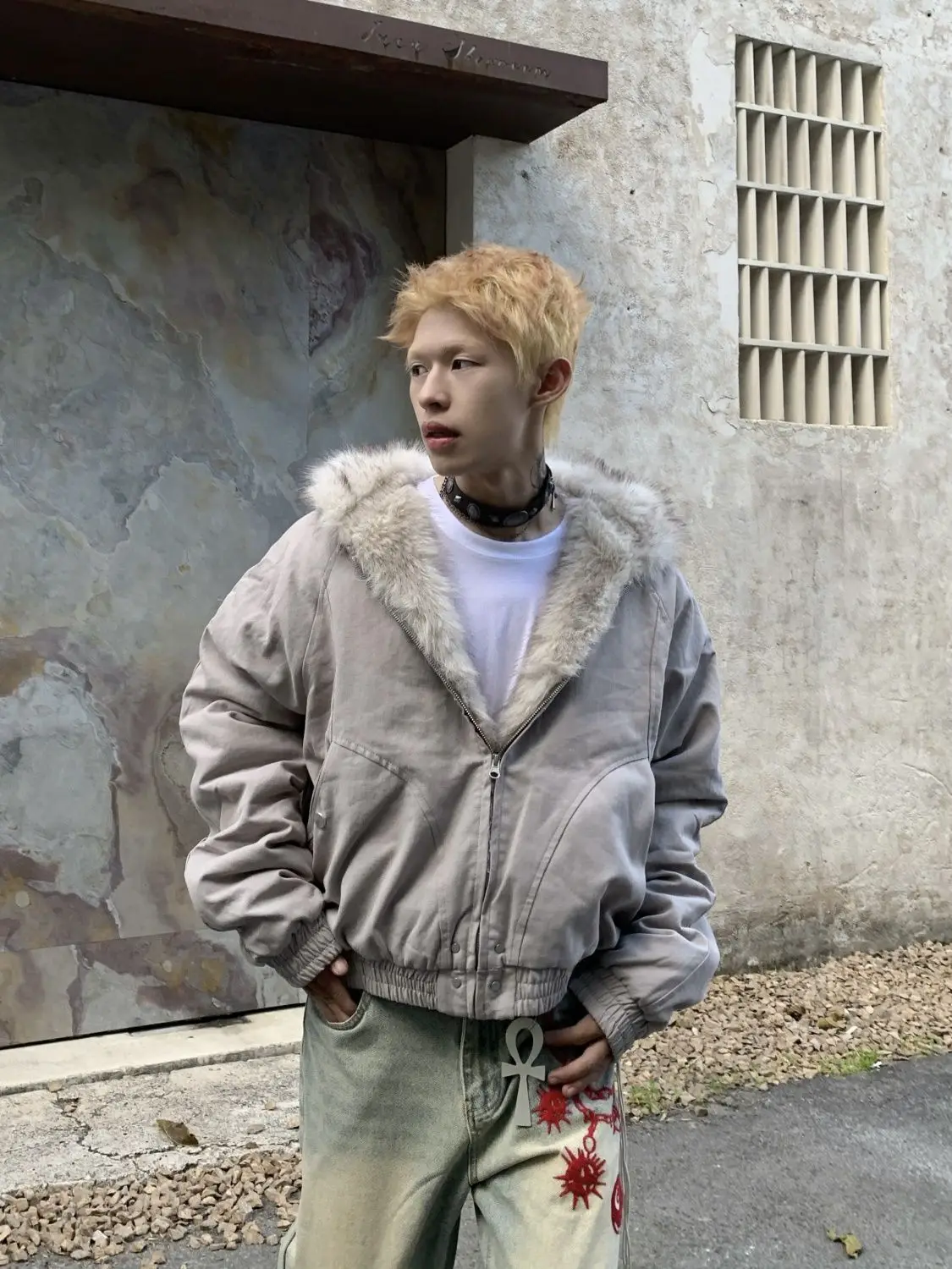 Rua hip-hop gótico harajuku jaqueta oversize casaco americano retro gola de lã com capuz jaqueta de algodão inverno grosso pelúcia topo masculino