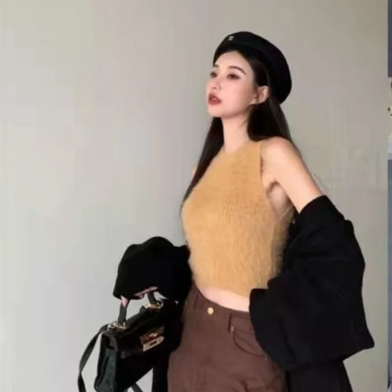 Pure Vintage Crop Tops Sweater Vest Women Fashion Korean Style Comfort Harajuku Temper Romantic Autumn Elegant Ulzzang Young Ins