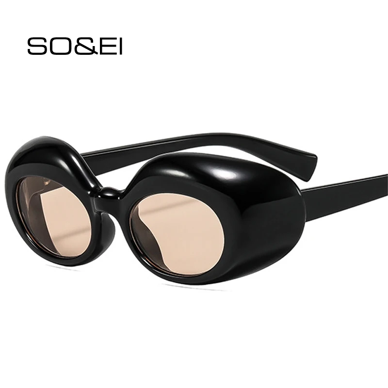 SO&EI Modische Ovale Sonnenbrille für Damen UV400 Retro Markendesigner Punk Herren Sonnenbrille