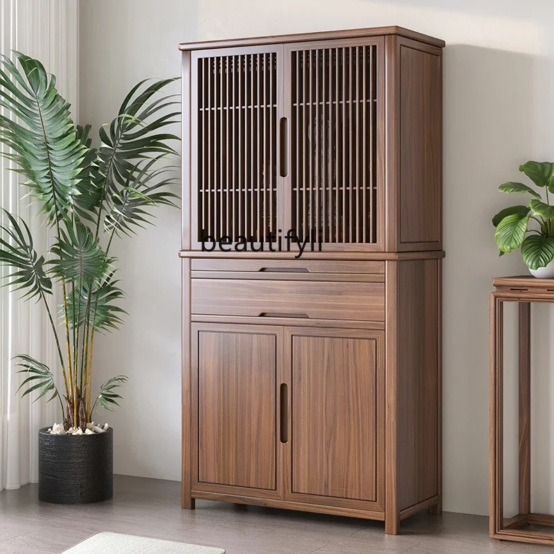 

North American black walnut all solid wood hidden door offering table shrine home modern wall Buddhist shrine