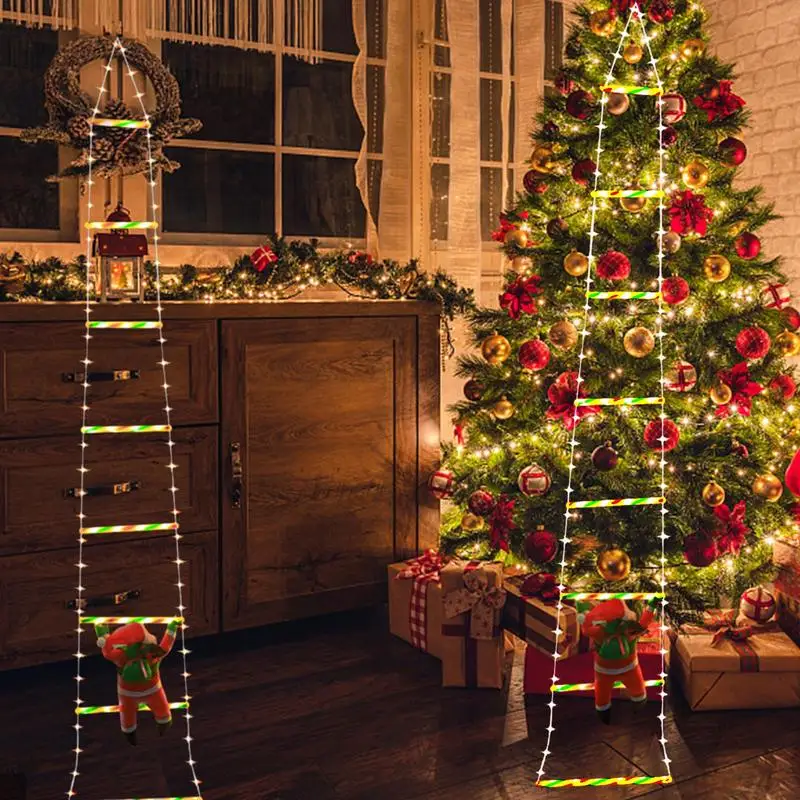 Kerst buitenlicht Decor LED Klimmen Kerstman Kerstladderverlichting Afneembare ladder Boomlicht Lichtslingers