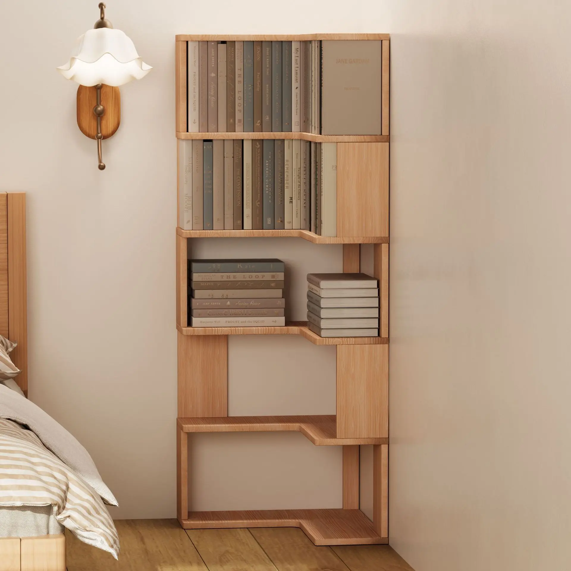 Solid wood corner bookshelf rack floor home living room corner multi-layer storage simple storage cabinet image 5
