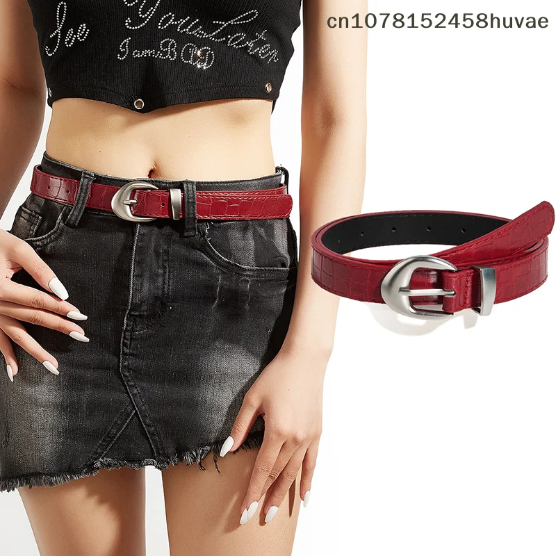 {MAX-66} High-End Crocodile Pattern Red Thin Belt For Women 2025 New Niche Fashion Belt For Skirts And Jeans