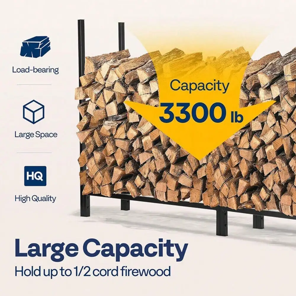 حامل حطب عالي التحمل بطول 8 أقدام 1/2 مع غطاء حامل سجل كومبو يصل إلى 3300 رطلًا #3