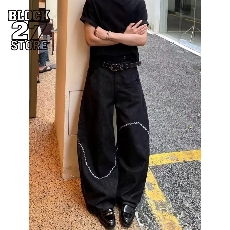 

Mens Jeans Harajuku Summer Streetwear Letter Print Denim Pants Hip Hop High Street Loose Fit Cool Vibe Trendy Fashion Trousers