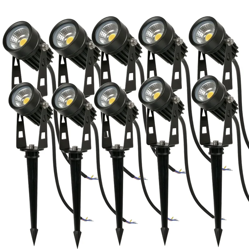 10pcs 3W 5W LED Landscape Lights 220V DC12V Waterproof Garden Pathway Light Walls Trees Flags Outdoor Spotlights Spike Lawn Lamp