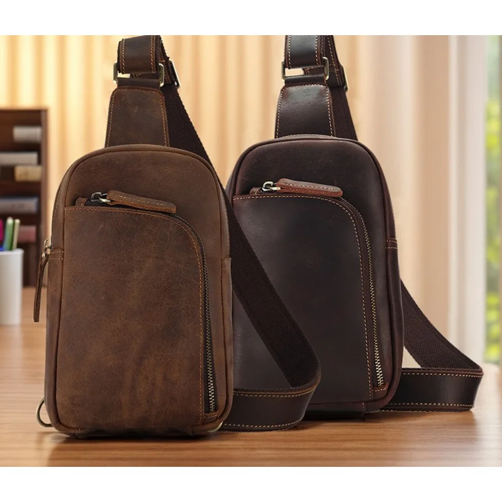 

New Breast Bag High-end Fashion Men's Leather Messenger Versatile Simple Bag High-end Men's Sretro Diagonal Backpack Portable