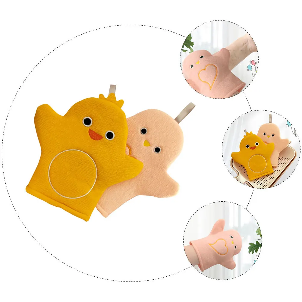 2 قطعة قفازات حمام الألياف النباتية الكرتون تصميم المضادة للانزلاق قابلة لإعادة الاستخدام لجميع أنواع البشرة قفاز مريح امتصاص الماء الاستحمام المنزلي #3