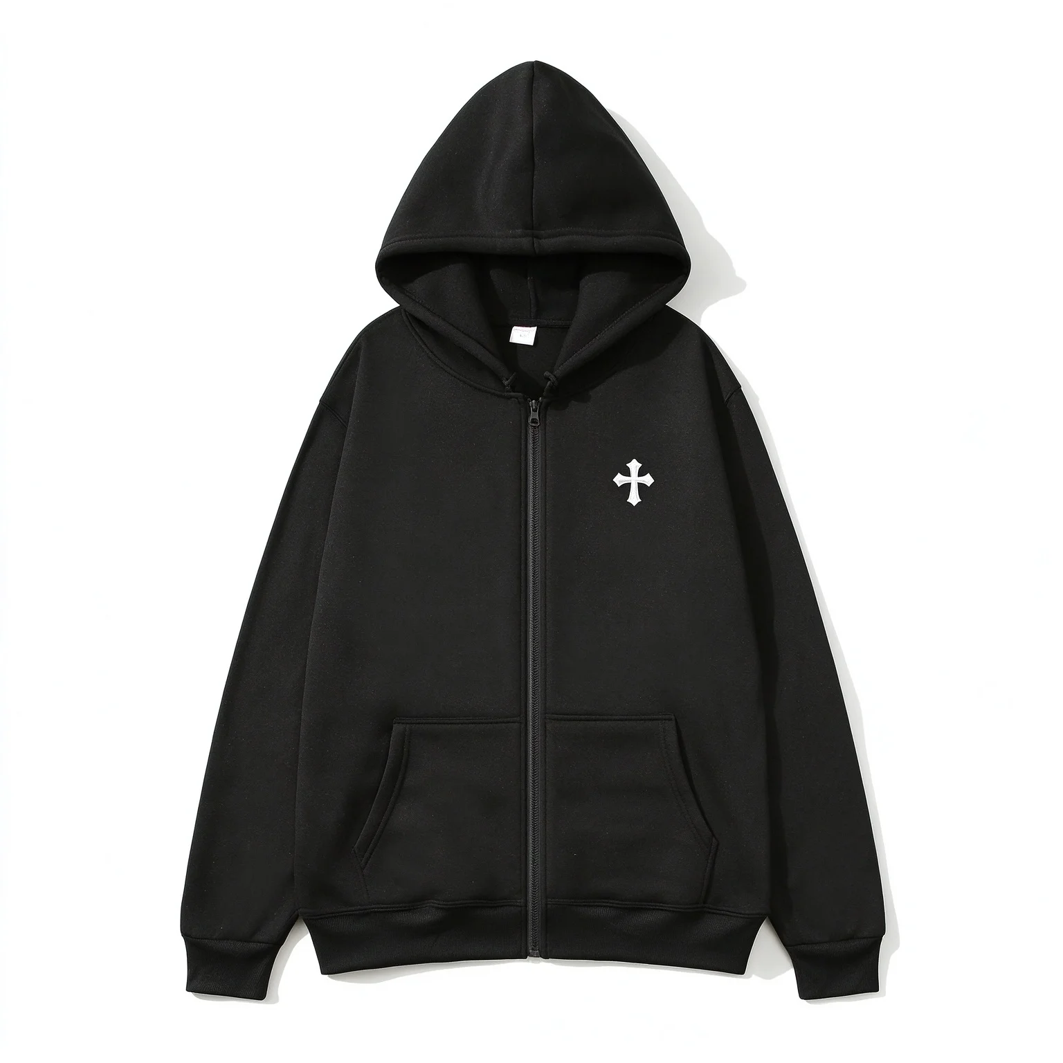 2026 A/W Solid Color Embroidered Zip Up Fleece Hooded Jacket, High Street Aesthetic Unisex Oversize Streetwear Hoodie Coat