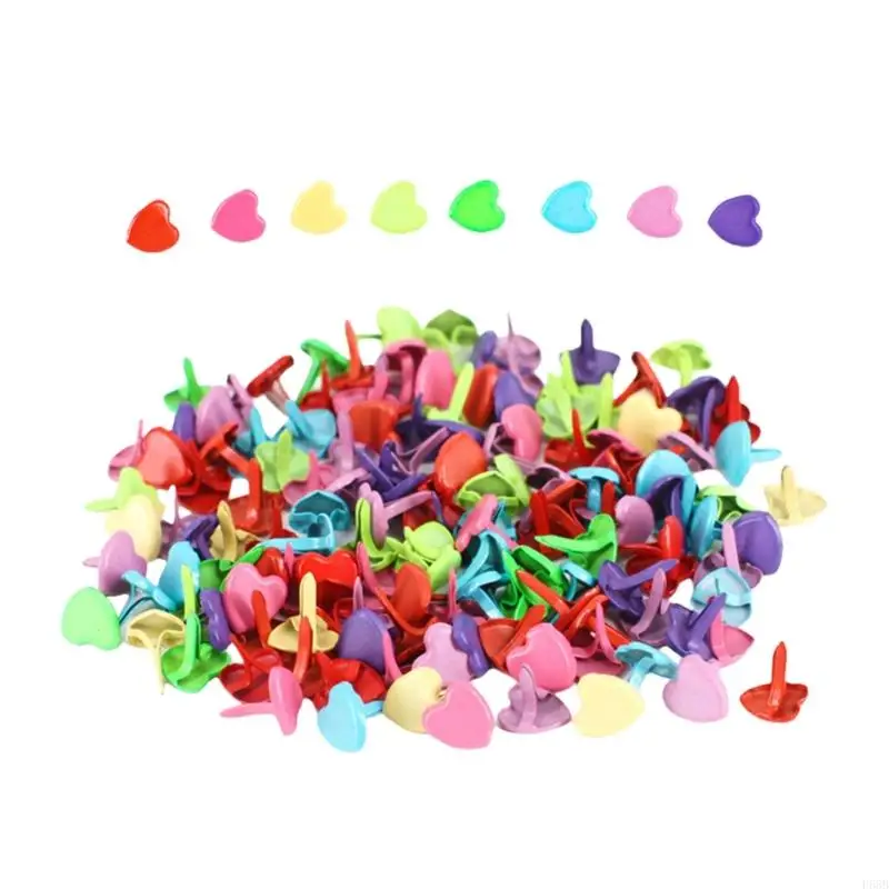 100Pcs Colored Split Pins Metal Paper Fasteners Round Brads Heart Brads Flower Brads Scrapbooking Brads for Paper Craft