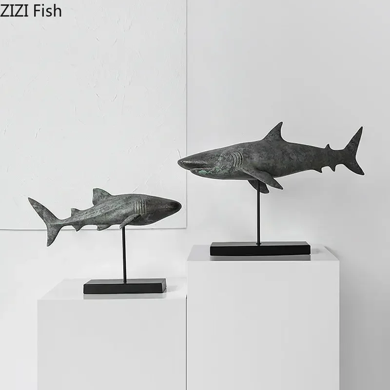 Simulated Animal Model Shark Statue Room Aesthetics Desk Decoration Retro Shark Sculpture Resin Ornaments Vintage Home Decor