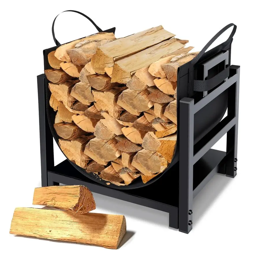 

MOFEEZ Firewood Rack Log Holder Indoor with Wood Carrier, Powdercoated Steel Made, Uploaded to 110lb, 18inchL x 13inchW x 17inc