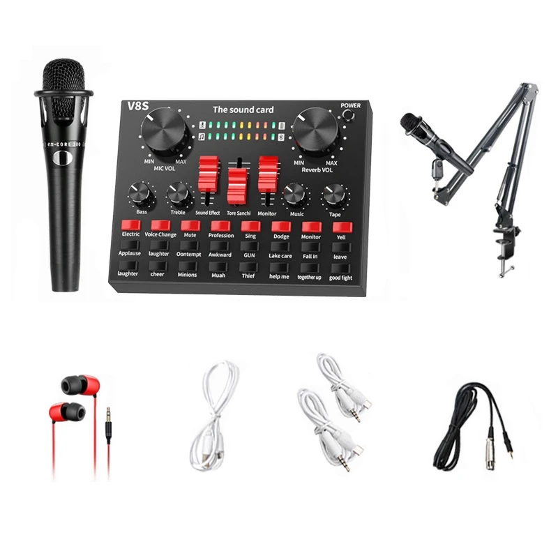 

Live Sound Card Voice Changer Audio DJ Mixer For Phone Computer Game Ipad Karaoke Broadcast Recording Mic Sound Card Set