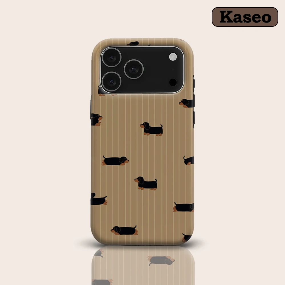Lack Dachshund Beige Streifen für magnetische Handyhülle für iPhone 17 16 15 14 13 Pro Max Plus – Robuste Einzel- und Doppelschicht-Hülle