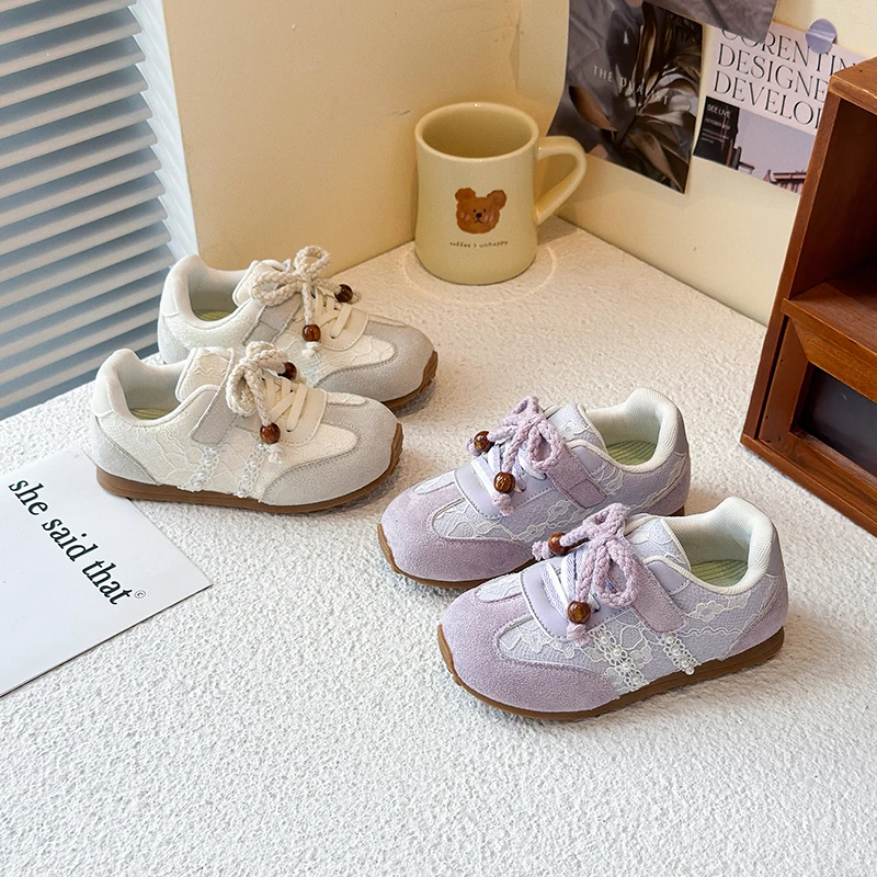 

2025 New Children Girls Flat Shoes Soft Sole Hook&loop Kids Casual Shoes Sweet Ribbons Princess Shoes Round Toes Sweet Bows