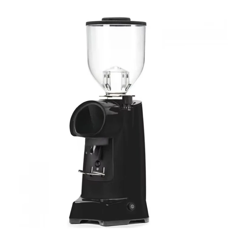 Commercial coffee grinder White, black, gray, red, and chrome.