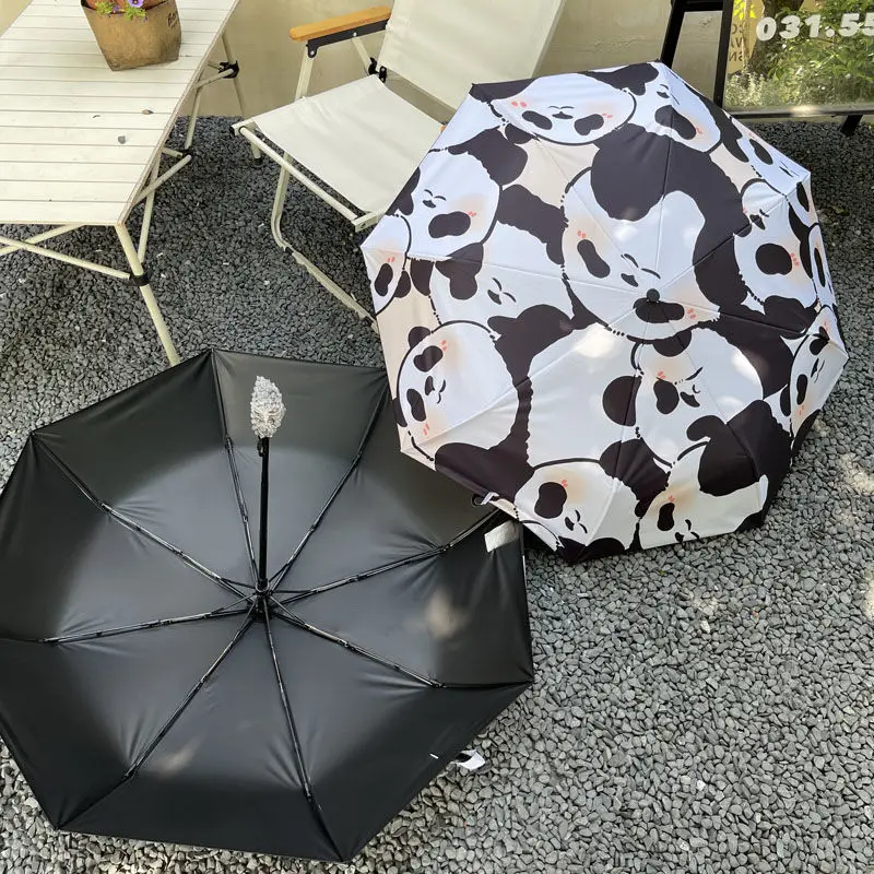 Automatic Cartoon Panda Umbrella: Foldable Sun and Rain Umbrella with UV Protection, Perfect for Students and Outdoor Use