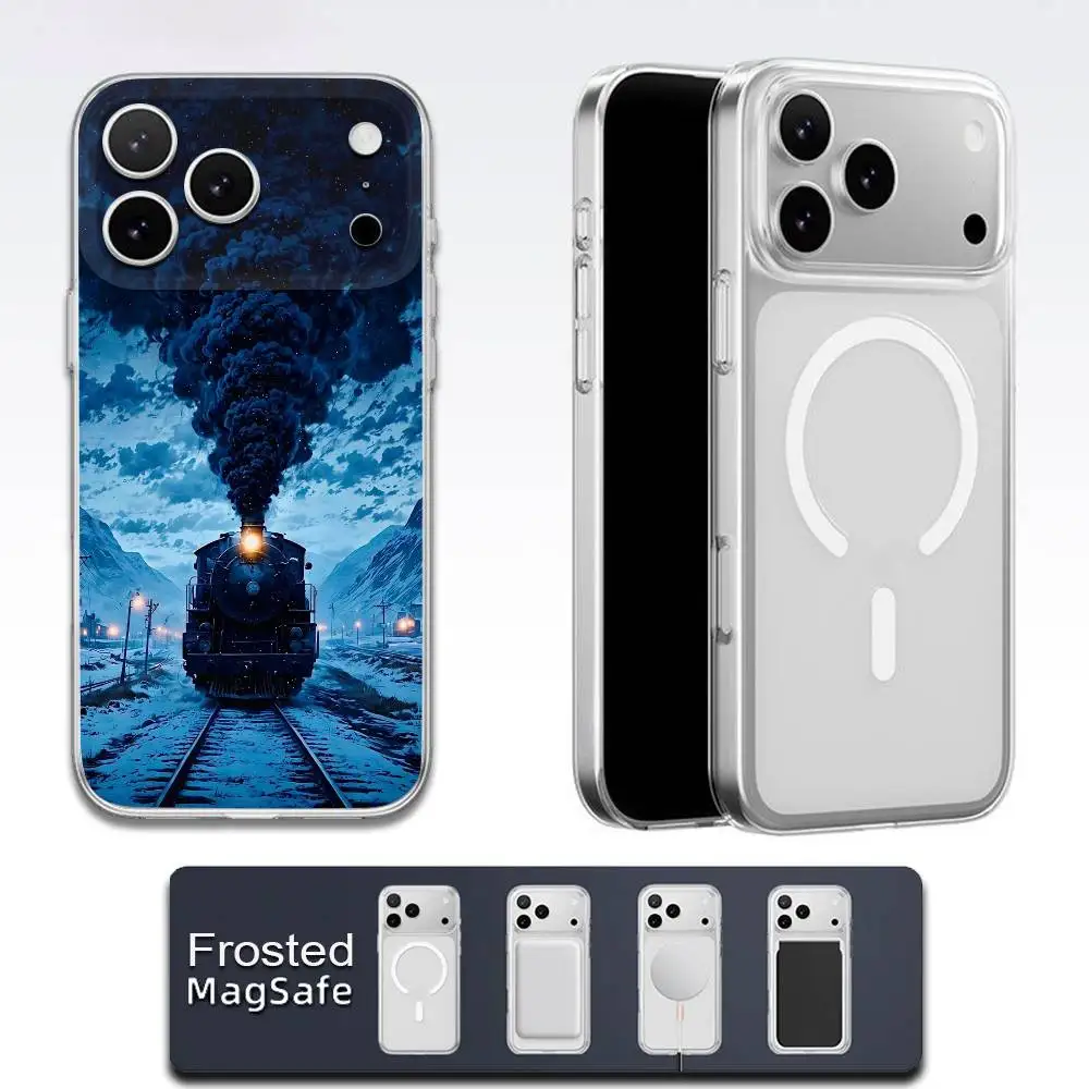 حافظة هاتف كلاسيكية للسكك الحديدية على البخار لهواتف iPhone 17,16,15,14,13,12,11,Pro,Max,Plus,E,Air,Mini Magsafe شفافة بلوري