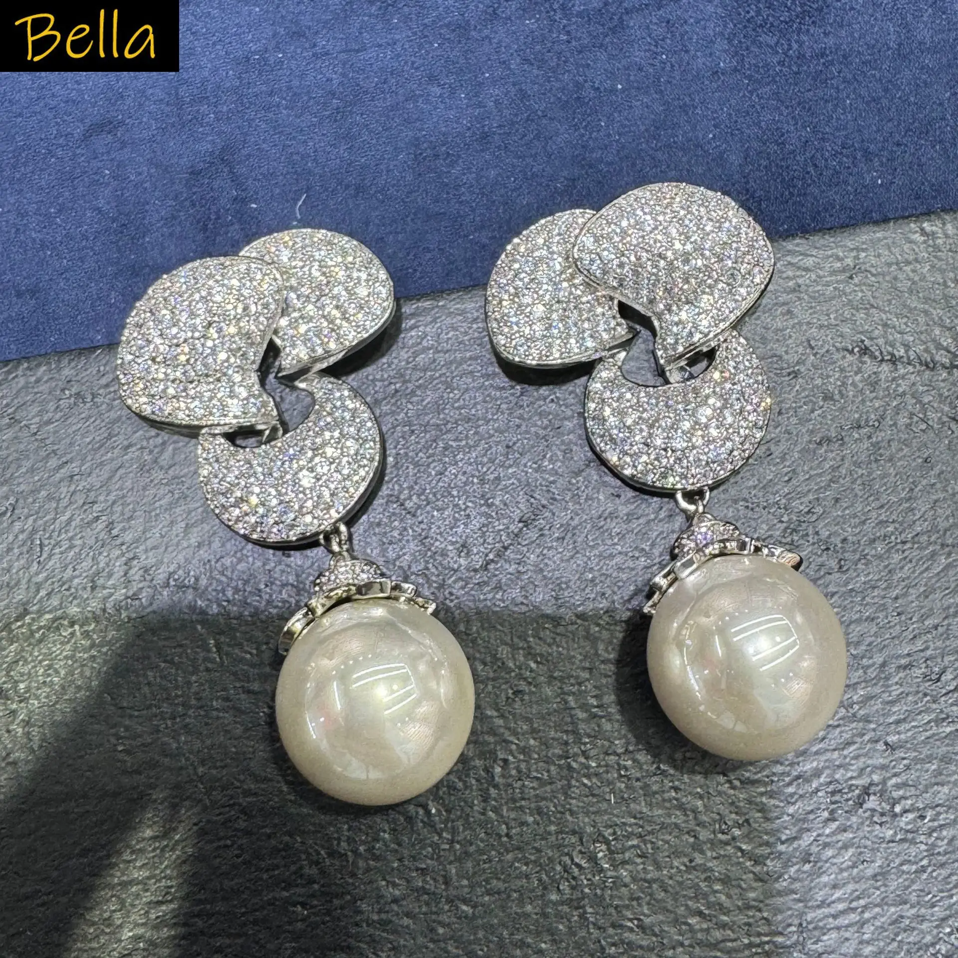 

fashion cubic zirconia earrings for women elegant jewelry gala event party flower petals pearls dangling earrings blue white