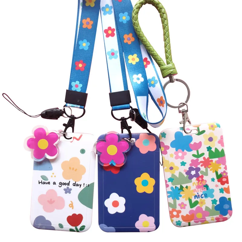 Fashion Flowers Employees Staff Work Card Holder ID Name Tag Students Girls Bus Pass Access Card Sleeve Cover Case Badge Holder