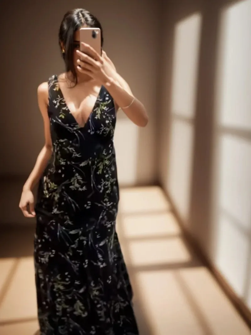 

Holiday Beach Long Dress Woman Sexy Backless Dresses for Women 2025 Summer Flower Print Sleeveless V-neck Party Dresses