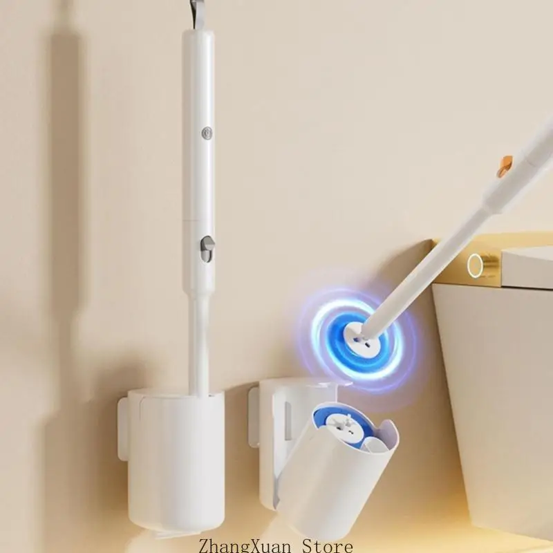 3XUF Automatic Rotating Toilet Scrubber Wall Mountable Hand Without Toilet Clener set