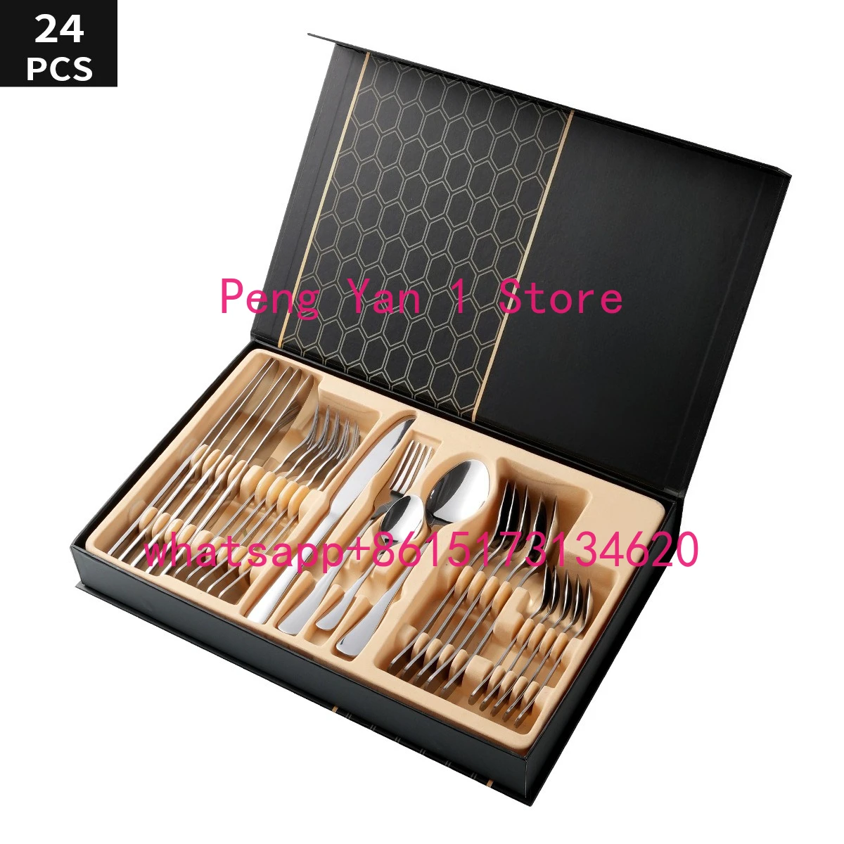 24 piece set of stainless steel 1010 tableware, Western style steak knife, fork, spoon