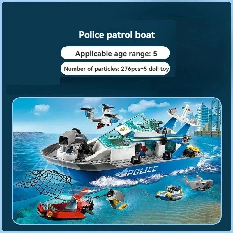 Bouwstenen kinderen City Series Politie Patrouilleboot Schip Assemblage Stad groep politieboot jongen MOC Gift Assembly Toy