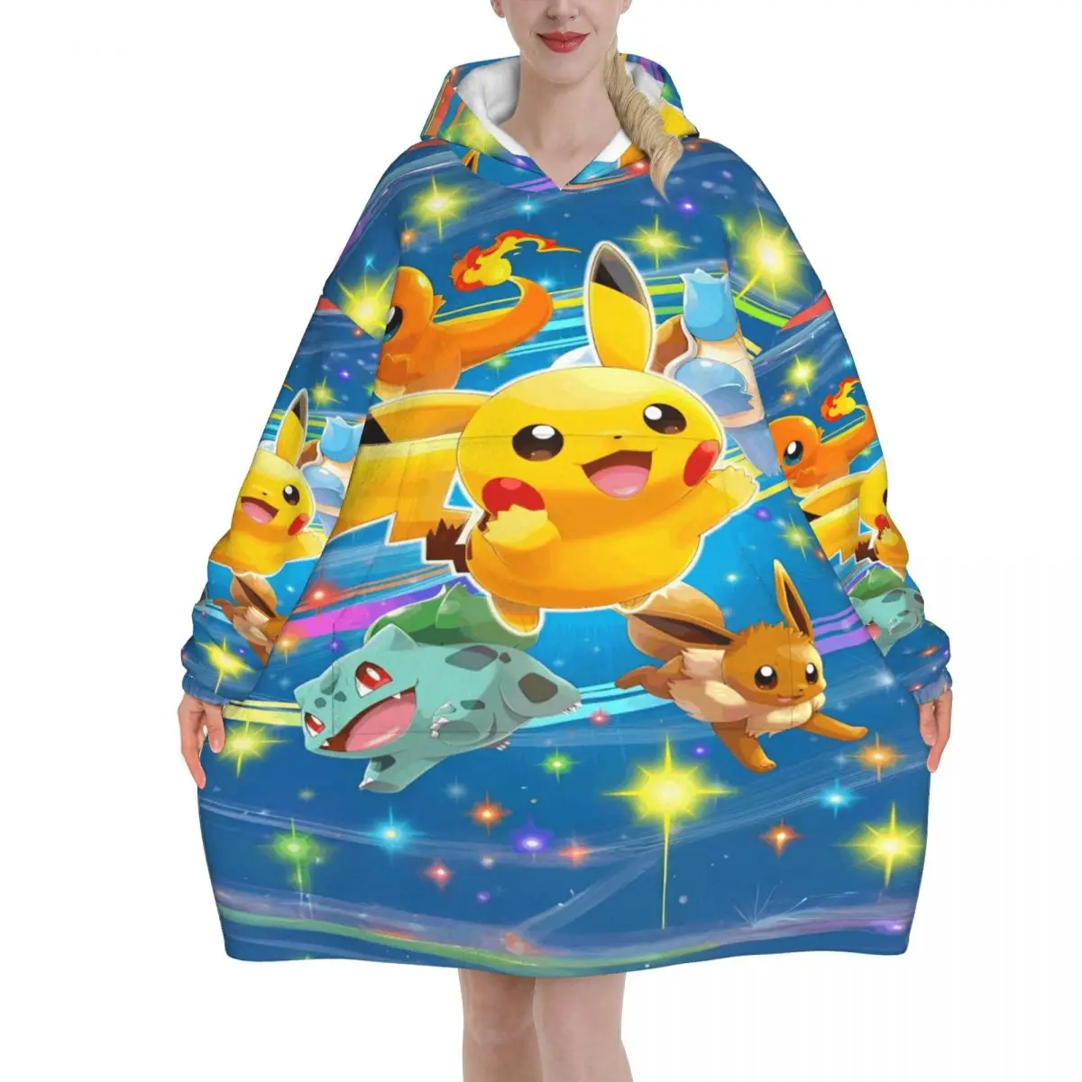 

Одеяло с изображением Покемона Пикачу, толстовка, носимое одеяло большого размера с карманом, теплый спальный мешок, мягкий уютный комбинезон