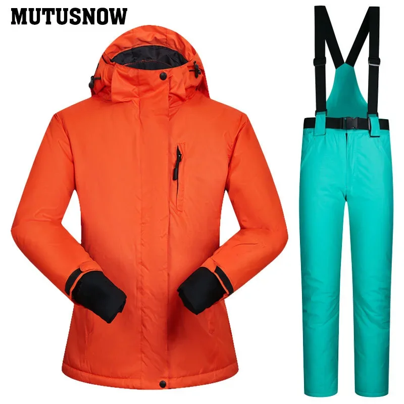 Hot Snowboarding Female Winter Windproof Waterproof Ladies Ski Sets Outdoor Riding Skiing Hiking Warm Pants Women Suit