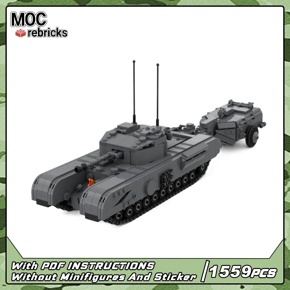 

Конструктор MOC - Историческая модель танка времен Второй мировой войны, танк Чёрчилль «Аллигатор», военная модель из строительных блоков, подарок для взрослых