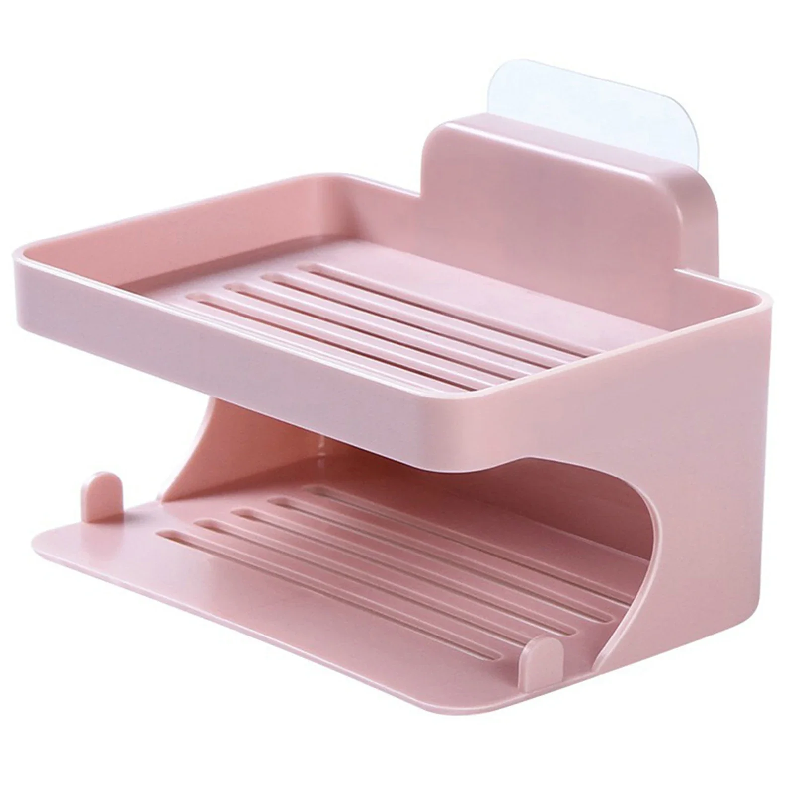 ABS Soap Tray Double Layer Soap Holder Bathroom Shower About 13.2*9.5*8cm 5.2*3.74*3.15in Seamless Sticker Strip-shaped Drainage