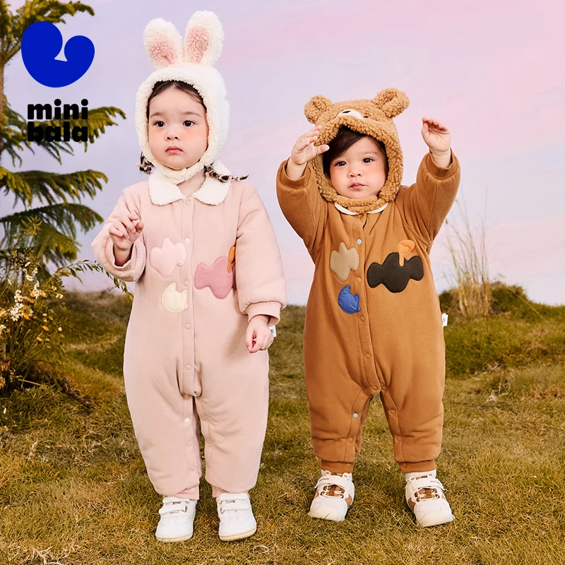 Mini Bala Cotton One-Piece Outfit for Boys and Girls 2024 New Winter Styles with Outlast Heat-Generating Warm Small Lapel Design