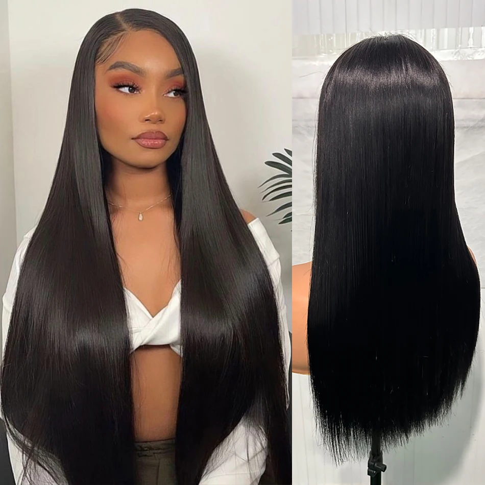 100% Unprocessed Remy Human Hair Bone Silky Straight 300 Density HD 2X6 4x4 5x5 Indian Hair Closure Wig Wear And Go Glueless Wig