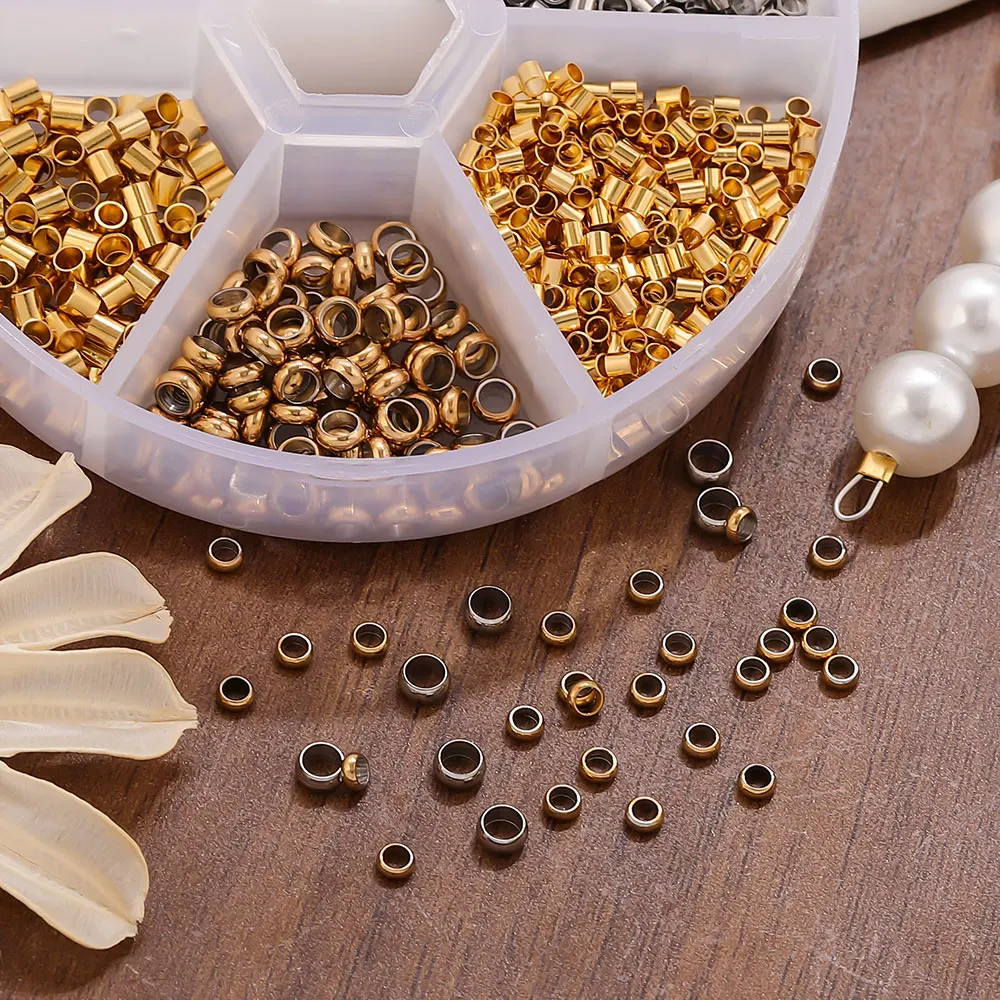 100/200pcs Gold Stainless Steel Tube Crimp End Beads Clip Foldover Stopper Spacer Bead for DIY Necklace Bracelet Jewelry Making