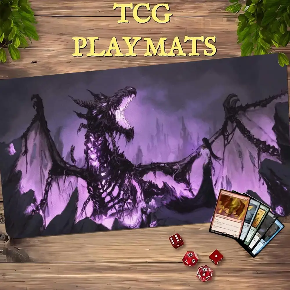 Misty Purple Bone Dragon And Maiden TCG Playmat 35X60CM Magic Card Battle Mat Non-Slip Durable Stitched Edge Tabletop Playmat