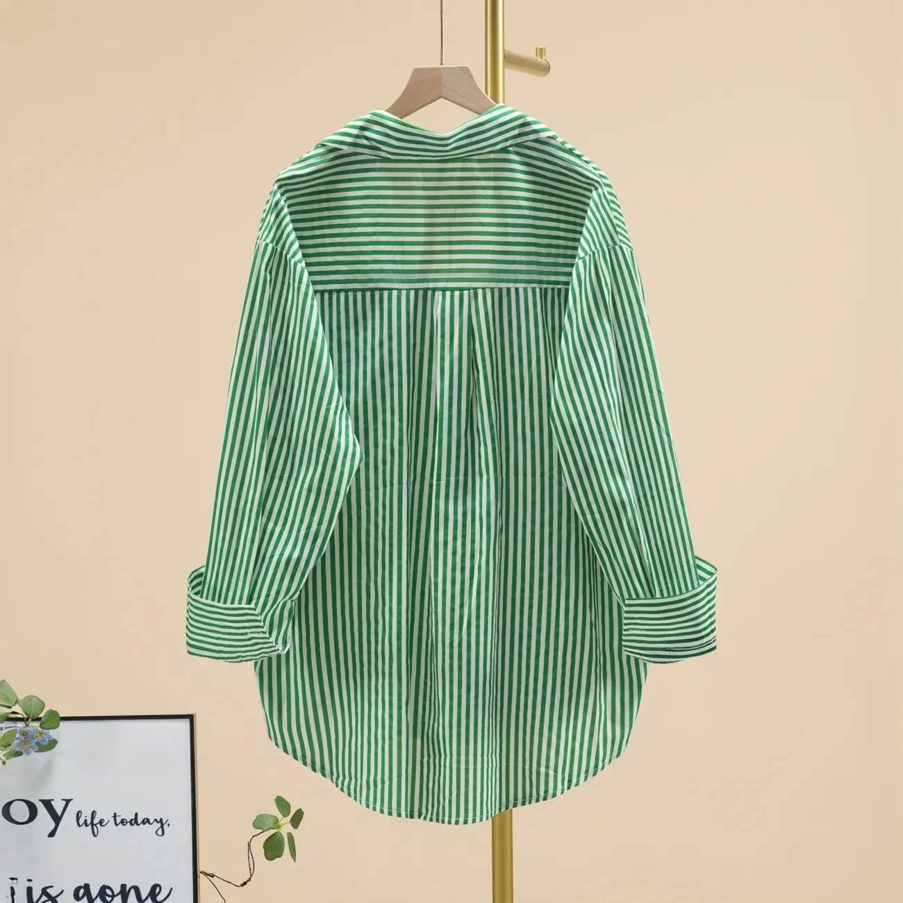100% Pure cotton Striped Printed Shirt for women Simple Korean version loose Medium long Casual Tops Fashion Long sleeved Shirts 3