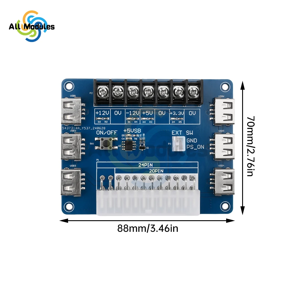 24 Pins ATX Power Supply Breakout Board USB Charging Desktop Chassis Power Adapter Board USB Charging Desktop Chassis Power Lead