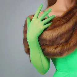 Long Mesh Green Gloves Stretchy Lace Tulle Sexy Semi Sheer TECH Touchscreen Women Fashion Dressing Halloween Glove Evening