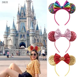 Diadema con orejas de ratón y lentejuelas para niña, diadema con lazo de 5 pulgadas con corona, accesorios para el cabello para Festival, gran oferta, 2024