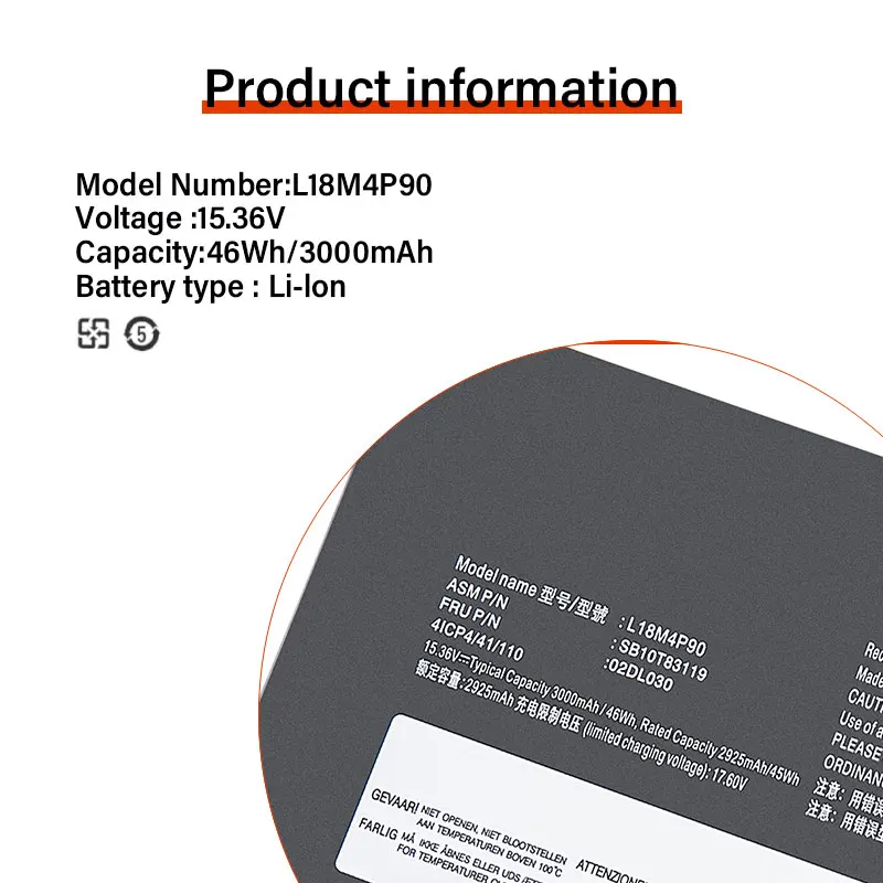 Batterie pour Lenovo ThinkPad L13 Yoga Series, L18SafeP90, L18C4P90, SB10T83119, SB10T83177, SB10T83 sacrifice, 5B10W13935, 46WH