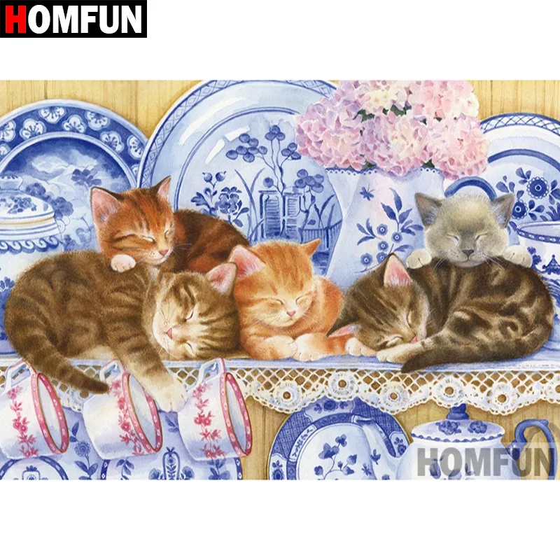 

HOMFUN 5D DIY Diamond Painting Full Square/Round Drill "Animal cat" Embroidery Cross Stitch gift Home Decor Gift A09148